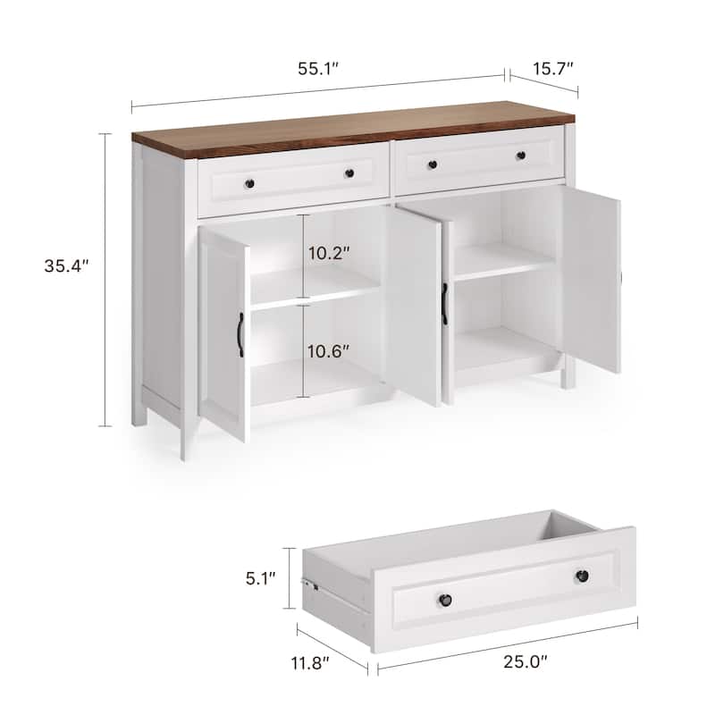 Farmhouse Kitchen Sideboard Buffet Cabinet with Storage, Wood Coffee Bar and Storage Sideboard with 2 Drawers and 4 Doors