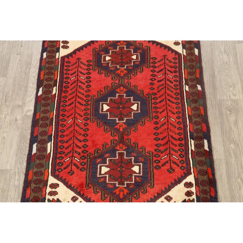 Geometric Persian Hamedan Area Rug Wool Hand-knotted Office Carpet - 3'4" x 4'9"