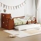 preview thumbnail 1 of 10, Twin Size Wood Platform Bed with Sample Bookshelf and Movable Wardrobe, Multifunctional Bed with Built-in Trundle Bed Walnut