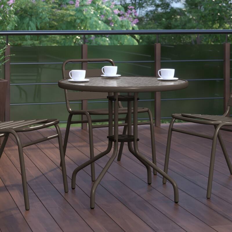 31.5" Round Tempered Glass Metal Table with Smooth Ripple Design Top