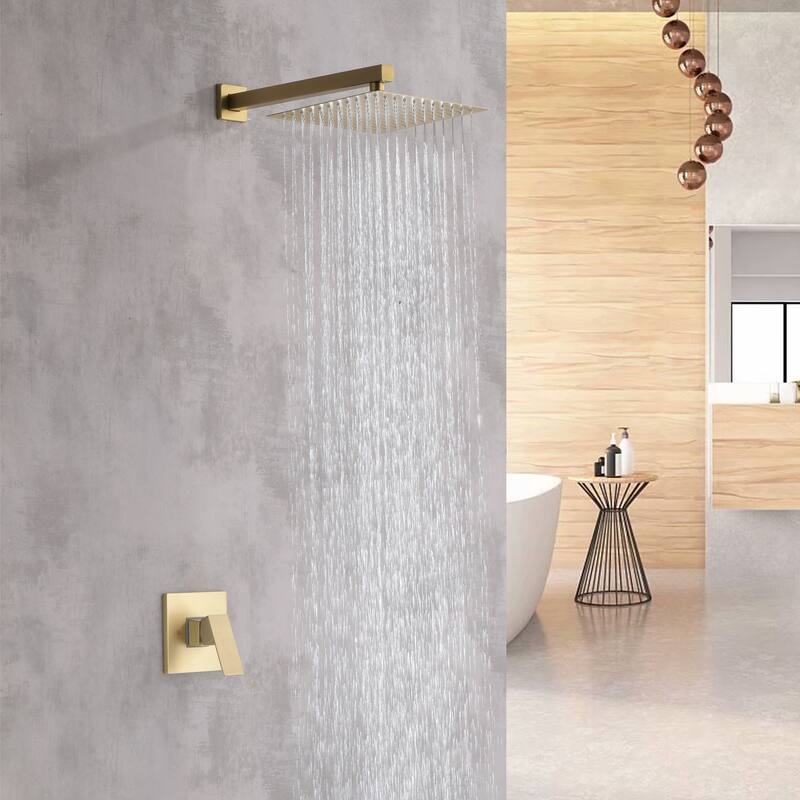 Wall Mount Complete Shower System With Rough-in Valve - Brushed Gold