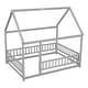 preview thumbnail 26 of 37, Full Size Wooden Floor Bed with House Roof Frame and Guardrails
