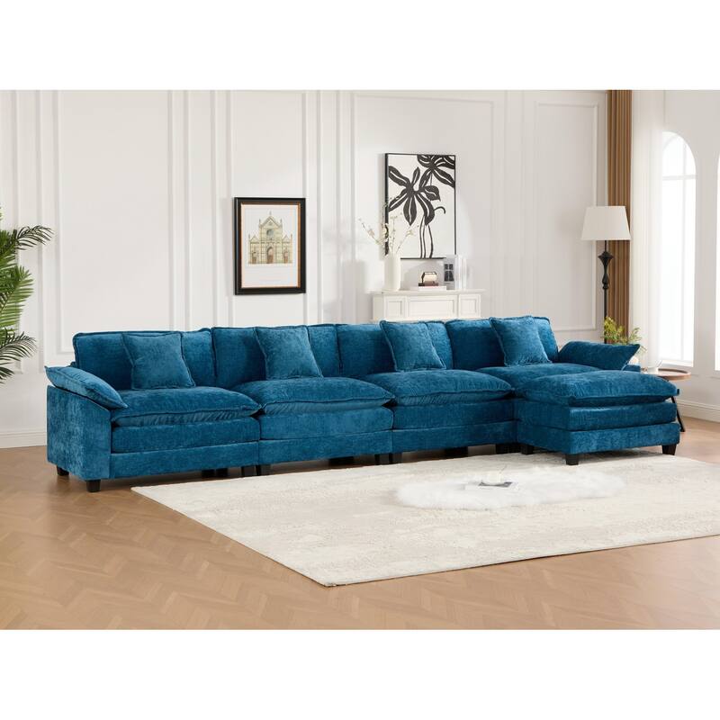Roomfitters 4-Seater Cloud Sofa, Modern Chenille Upholstered Sectional Couch with Wide Armrests and Deep Cushions