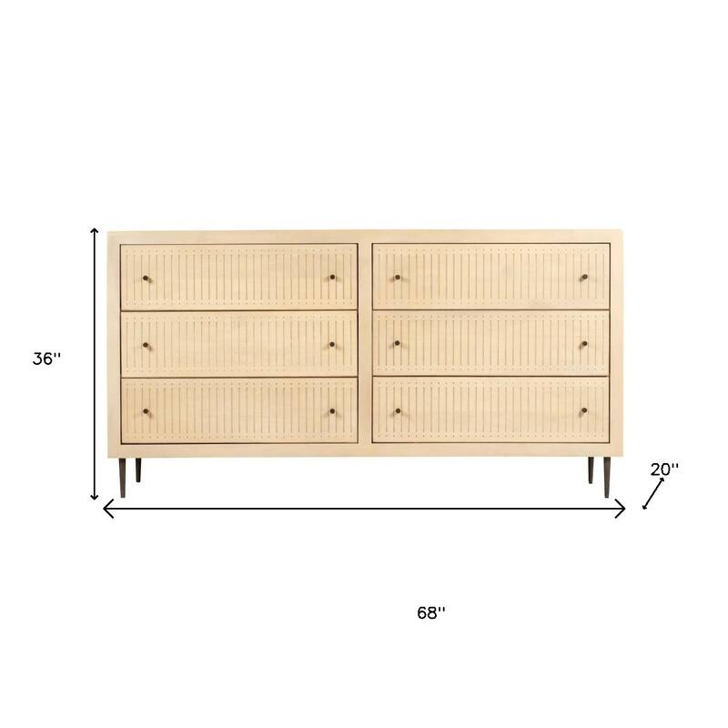 HomeRoots 68" Natural Solid Wood Six Drawer Dresser