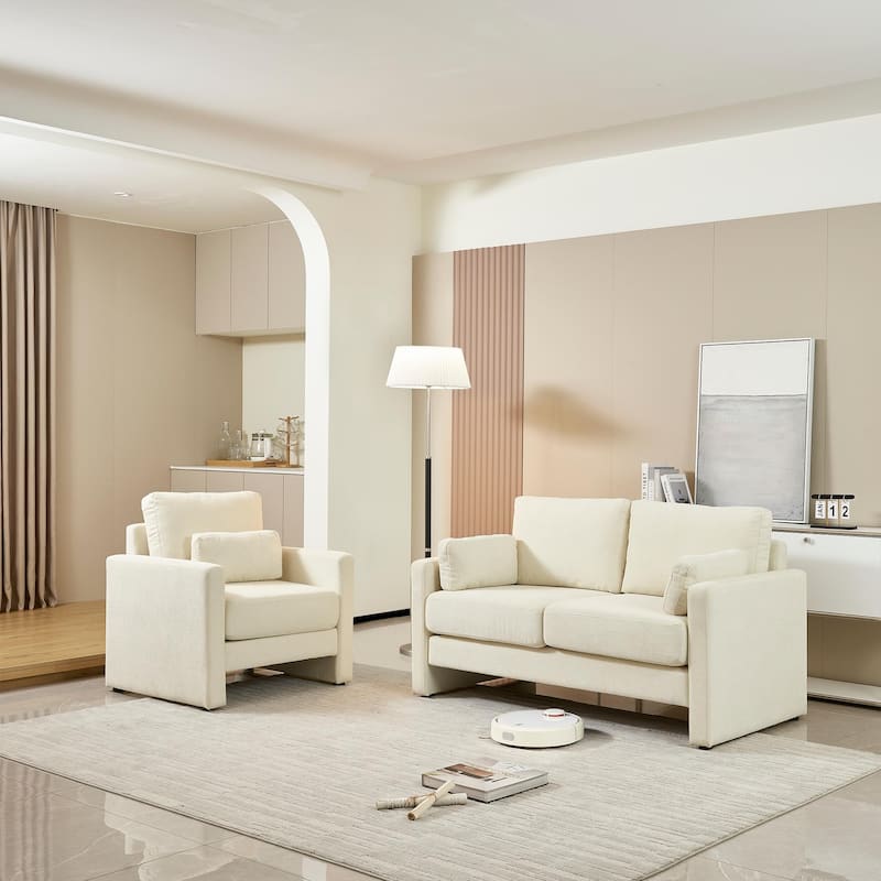 Love Seat with Back Cushions for Bedroom, Accent Sofa Couch with Square Armrests, Multifunctional 2-Seat Settee