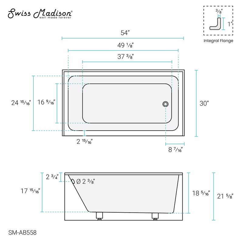 Voltaire 54" X 30" Alcove Bathtub with Apron