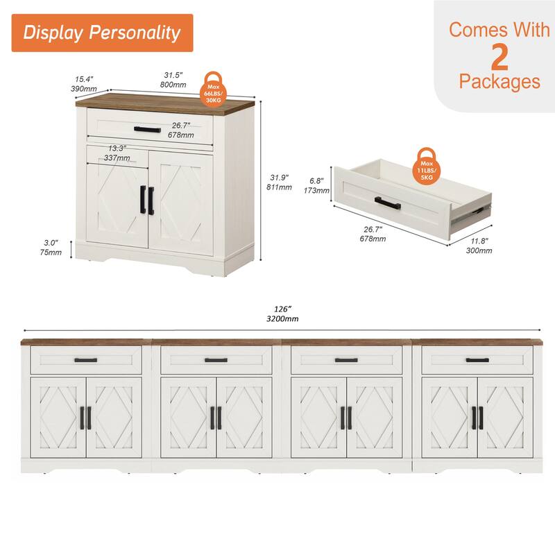 Farmhouse Entertainment Center with Storage Barn Door Cabinet for 50"-130" TVs