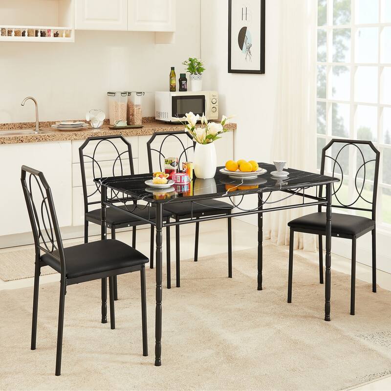 VECELO Industrial 5-Piece Dining Table Set, Table and Chairs Sets ( Set of 5) - Black