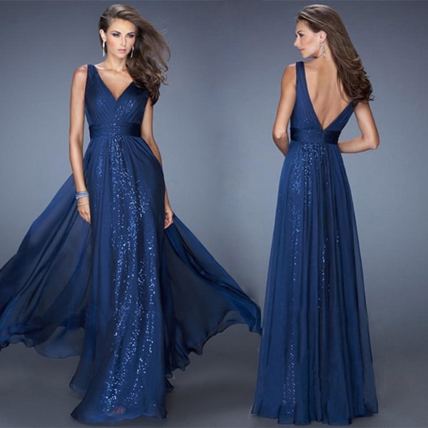 Women's V-Neck Backless Dress Waist Net Gown Evening Dress. Opens flyout.