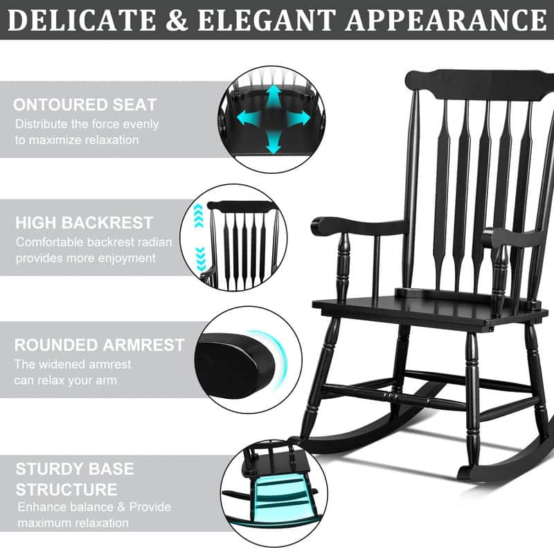 Single Solid Wood Patio Rocking Chair