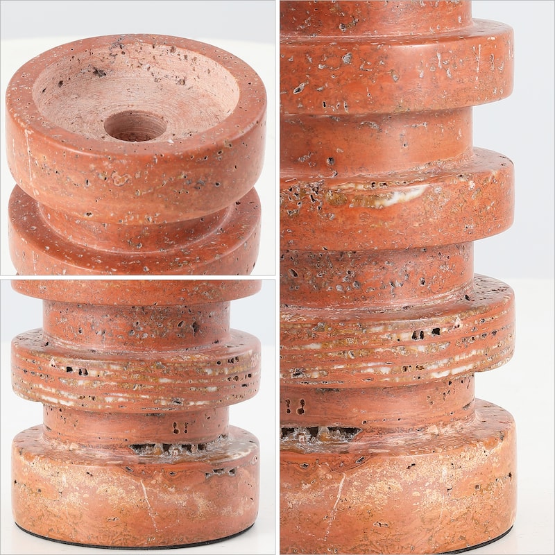 SAFAVIEH Home Capri Orange/Rust Travertine Pillar Tapered Candle Holder Set of 2
