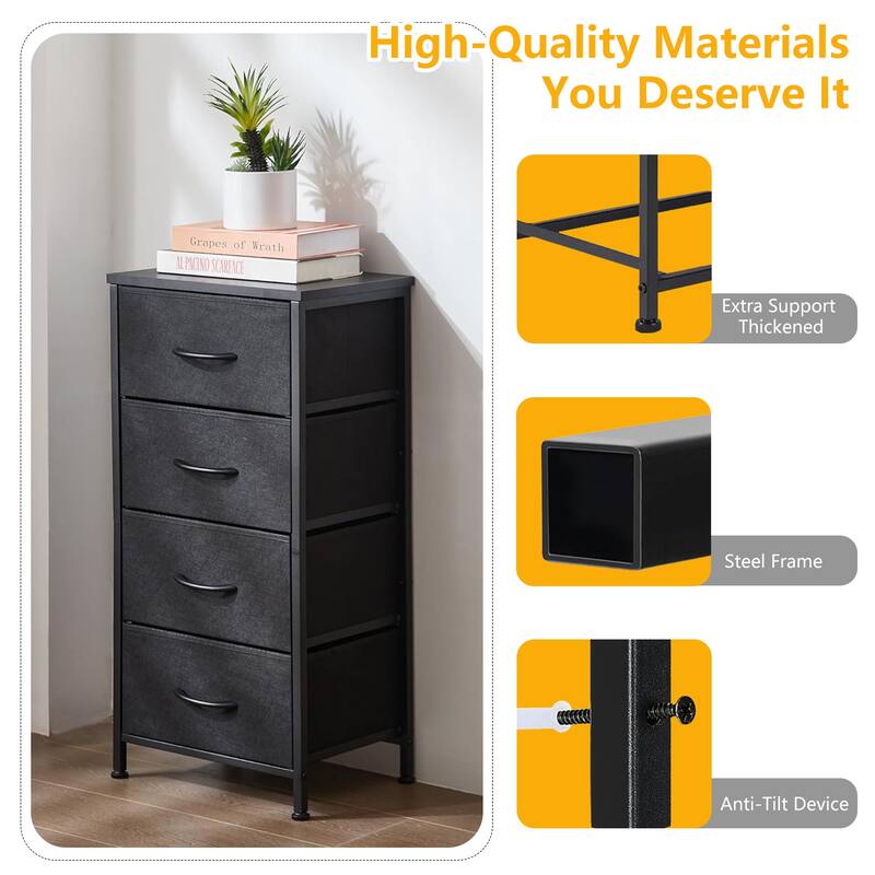 4 Drawers Dresser Storage Organizer Unit w/Removable Fabric Bins, Steel Frame Wood Top