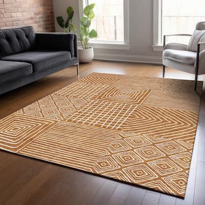 Machine Washable Indoor/ Outdoor Modern Mosaic Chantille Rug