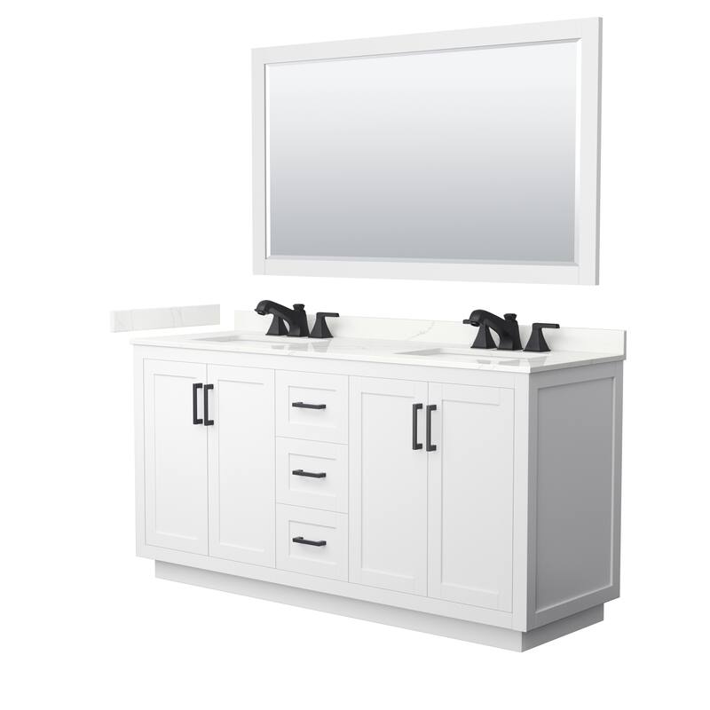 Miranda 66-inch Double Vanity, Quartz Top, 58-inch Mirror - White, Black Trim, Giotto Quartz Top