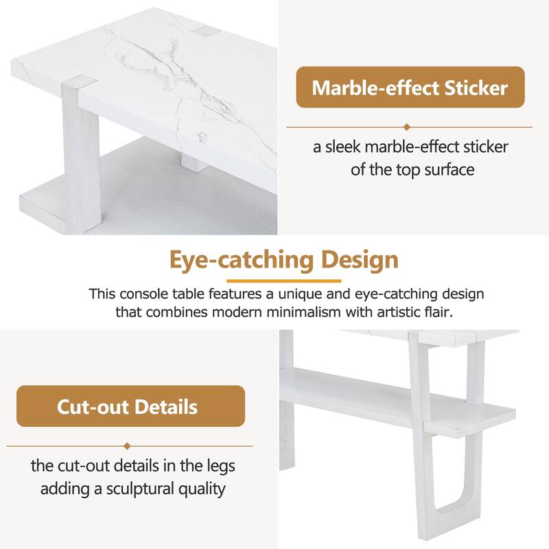 Elegant Console Table with Marble-Effect Top and Versatile Storage Solutions for Entryway and Living Room