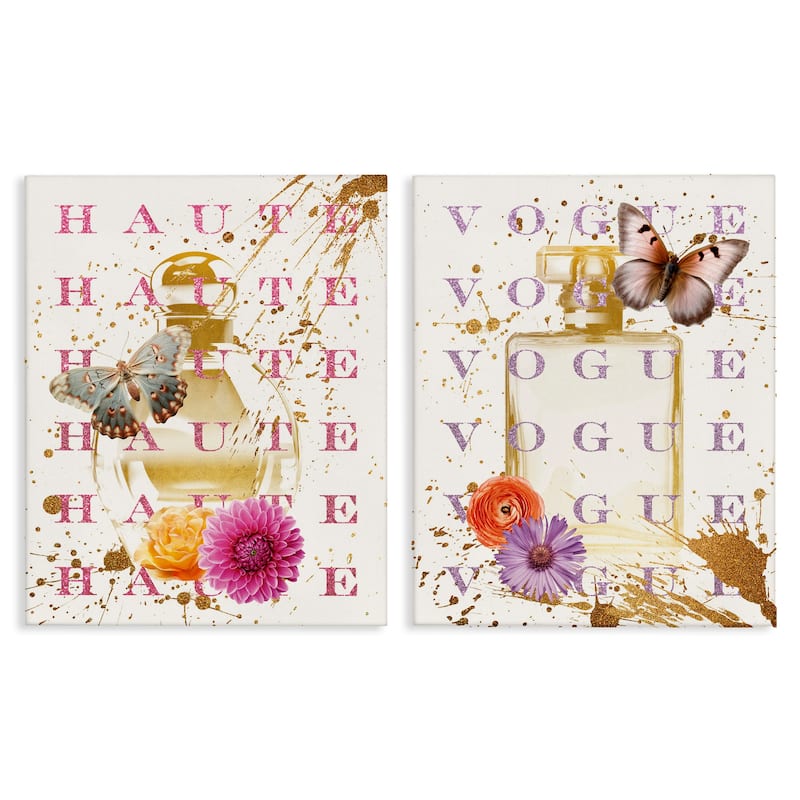 Stupell Glam Perfumes with Butterflies Canvas Wall Art Design By Susan Arnot (Set of 2) - 24 x 30