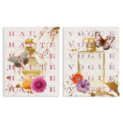 Stupell Glam Perfumes with Butterflies Canvas Wall Art Design By Susan Arnot (Set of 2)