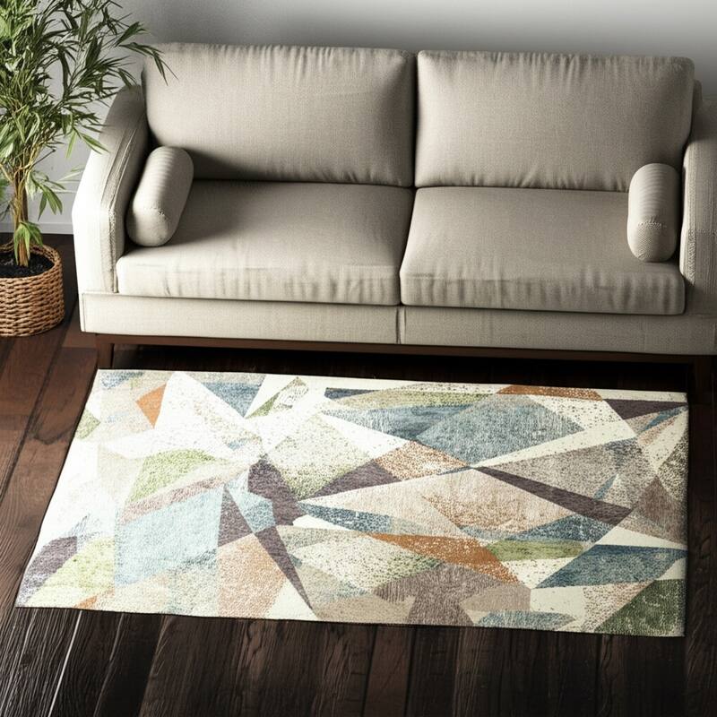 HomeRoots Checkered Bohemian Rectangle Area Rug - 90.00 in. x 60.00 in.  x 0.47 in.