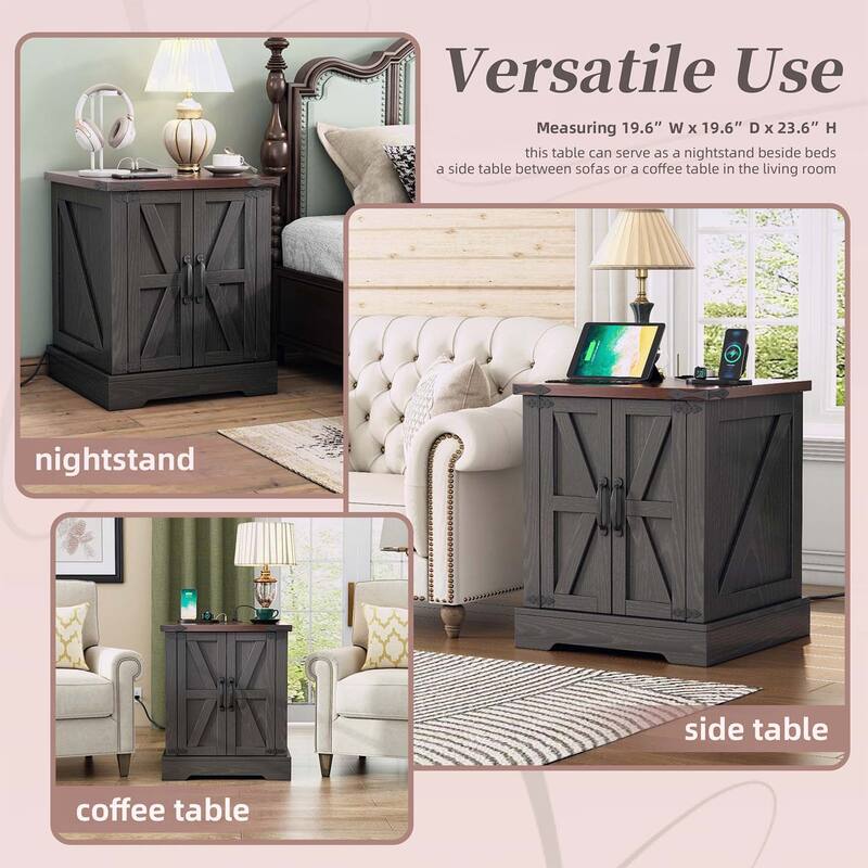 Farmhouse End Table with Charging Station