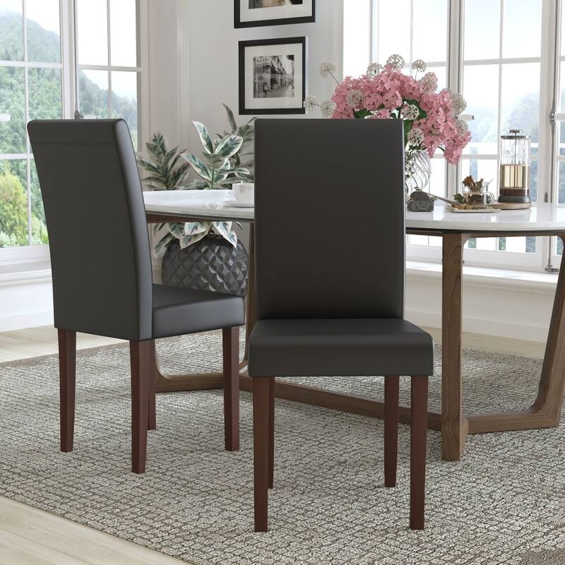 Upholstered Wood Parsons Chair (Set of 2) - 19"W x 21.5"D x 40"H - Brown Bonded Leather