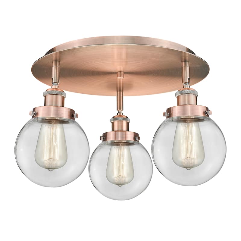 Innovations Lighting Beacon - 3 Light 18" Flush Mount - Clear/Antique Copper