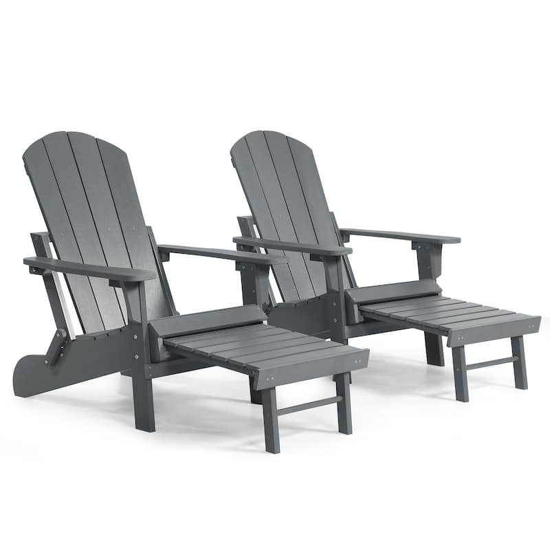 Hurley Folding Poly Adirondack Chair with Pull-out Ottoman (Set of 2)