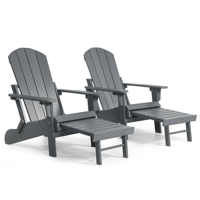 Seaton Folding Poly Adirondack Chair with Pull-out Ottoman, Set of 2