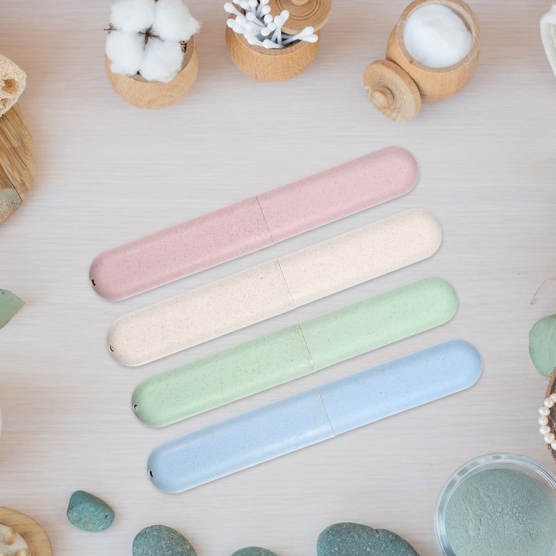 4pcs Toothbrush Holders Case Green Blue Beige Pink 8.07"x1.22"x0.83" - Green Blue Beige Pink