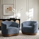 preview thumbnail 36 of 67, HULALA HOME Gema Modern Swivel Chenille Ergonomic Barrel Accent Chair with Solid Wood Legs Set of 2 Slate Blue