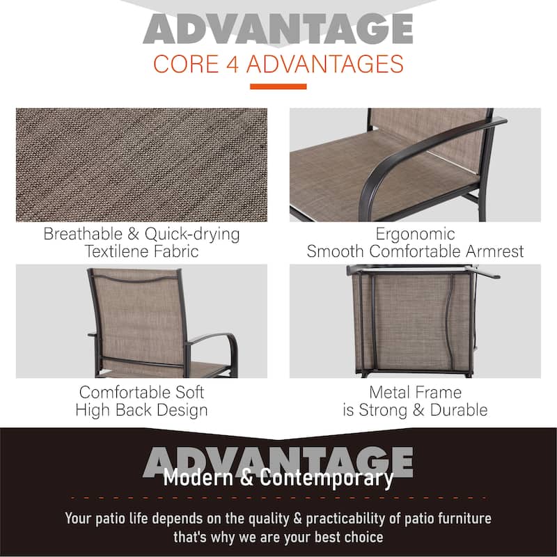 MAISON ARTS Outdoor Patio Dining Set 7 Piece Furniture Set with 6 Textilene Chairs and Metal Rectangular Brown Dining Table