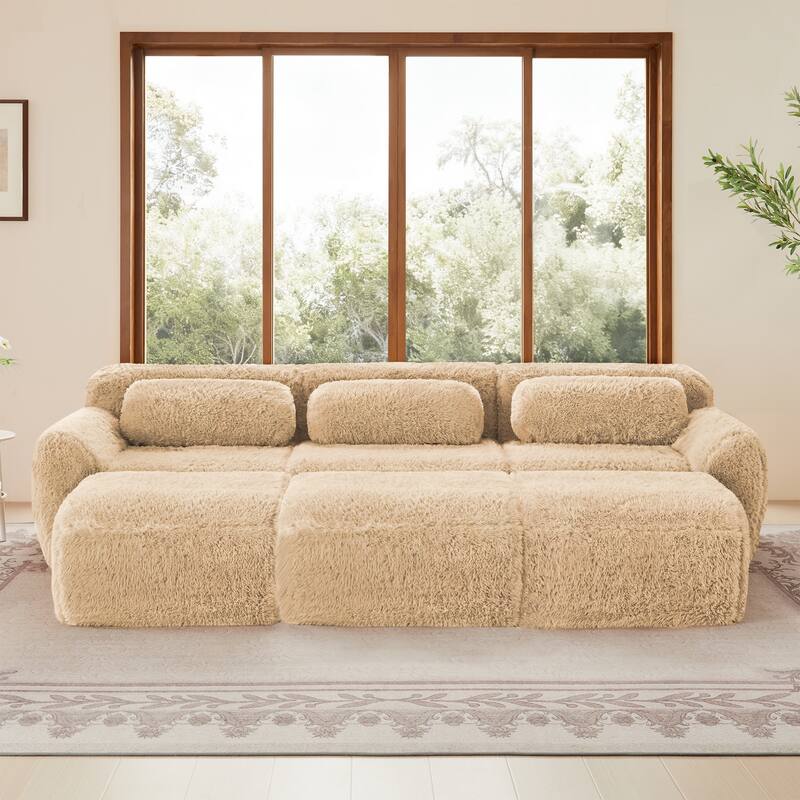 Anmytek 3-Seater Modular Sectional Sofa Soft Plush Fabric Movable Ottoman Non-Slip Base No Assembly