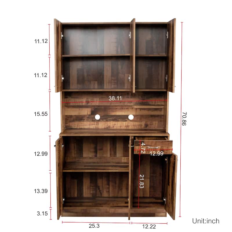 Rustic Farmhouse Tall Wardrobe, Armoire with Shelves, Open Compartment and Drawer, Freestanding Storage Closet Wardrobe Cabinet