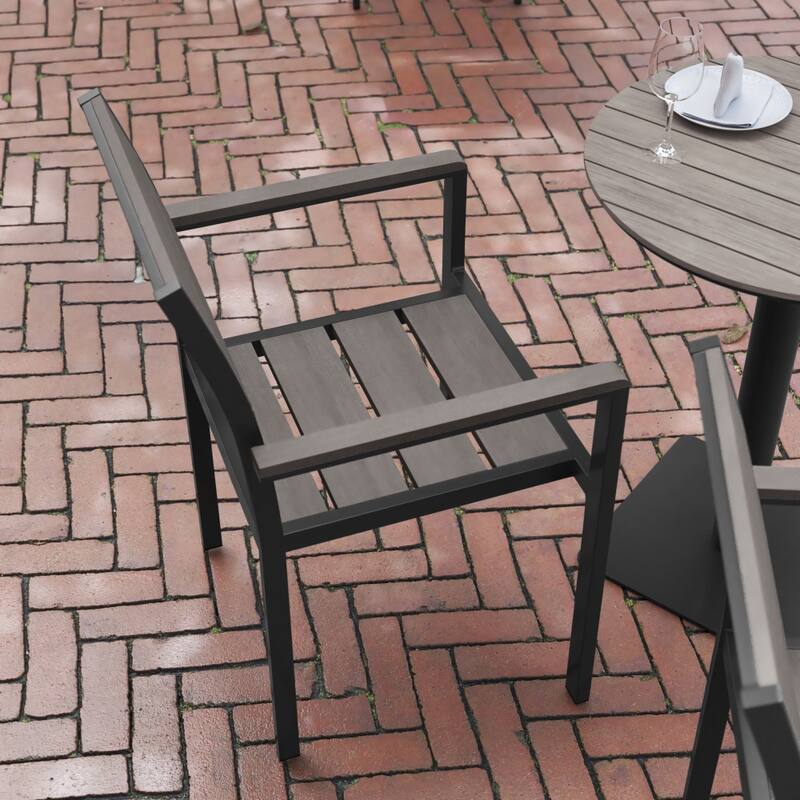 Commercial Grade Outdoor Faux Teak Patio Dining Chair with Arms