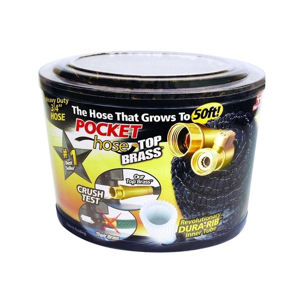 Pocket Hose Top Brass Expandable Garden Hose, Black, 50 Feet - Black