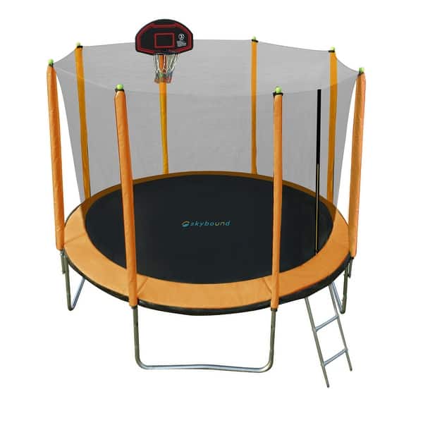 slide 2 of 5, SkyBound 10ft Trampoline with Enclosure Net, Outdoor Trampoline for Kids and Adults (Orange)