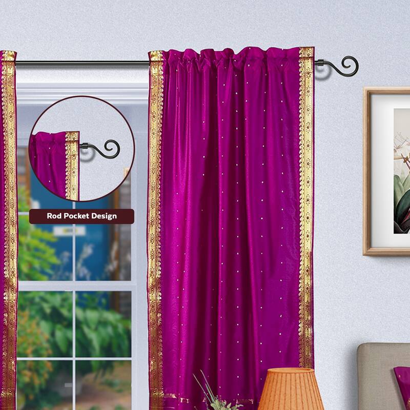 Violet Red Rod Pocket Sheer Sari Curtain / Drape / Panel - Pair