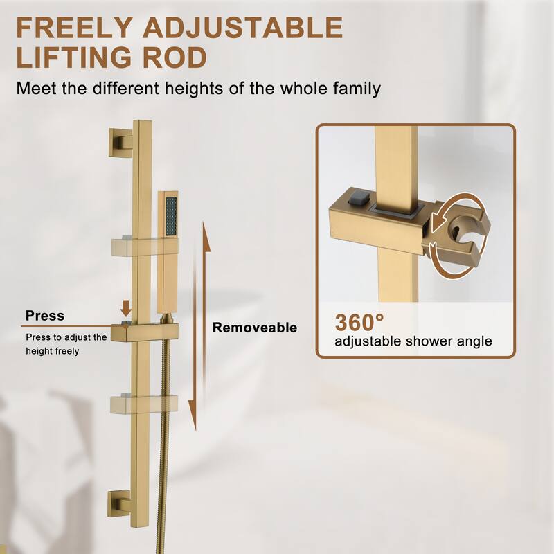 CASAINC Dual Heads High Pressure 16 Inch 4 Function Shower Head Shower System with Sliding Rod Handheld Shower and 6 Body Jet