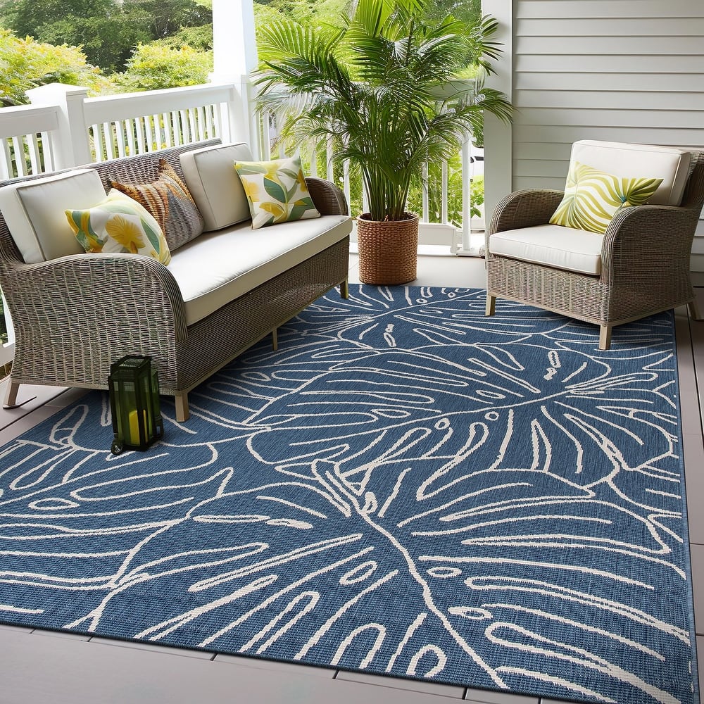 World Rug Gallery Contemporary Tropical Leaves Indoor/Outdoor Area Rug