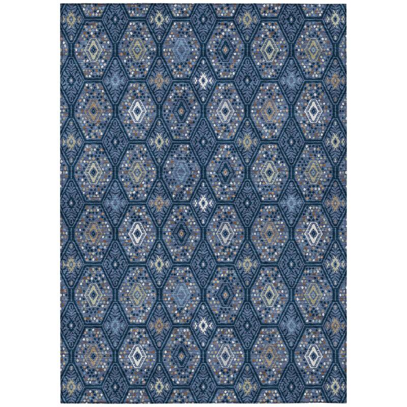 Machine Washable Indoor/ Outdoor Modern Hexi Chantille Rug