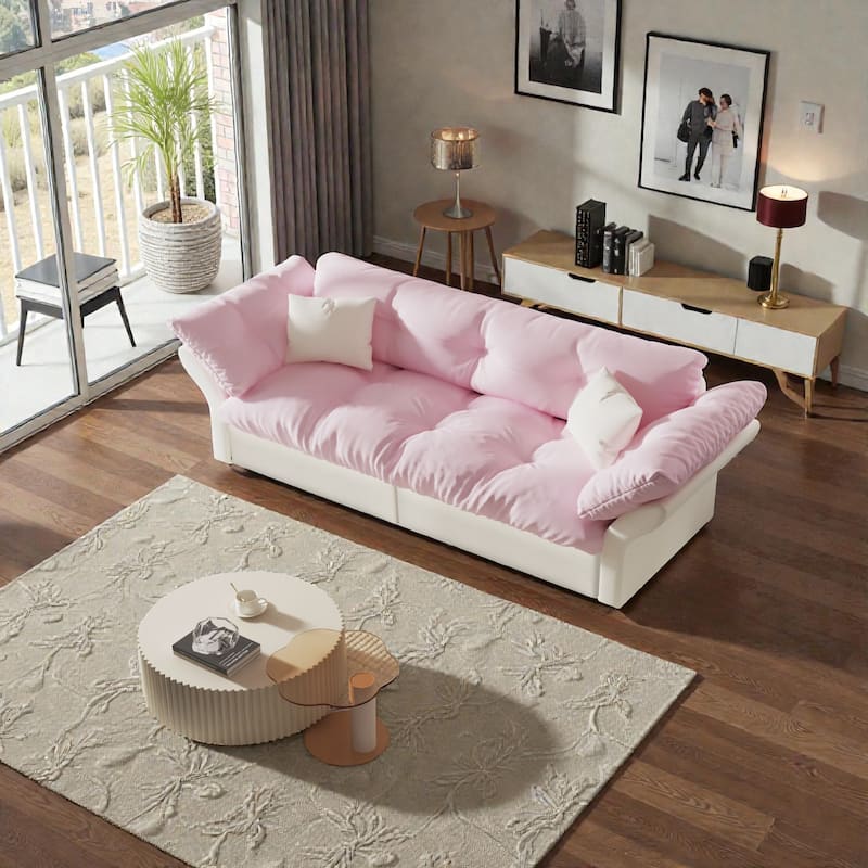 74.8 Inch Queen Pull Out Sofa Bed, 3 in 1 Convertible Velvet Sleeper Loveseat with Tufted Cushions - Pink