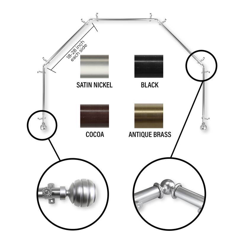 InStyleDesign 13/16" Piper 5-Sided Bay Window Curtain Rod (18-28 inch each side) - Satin Nickel