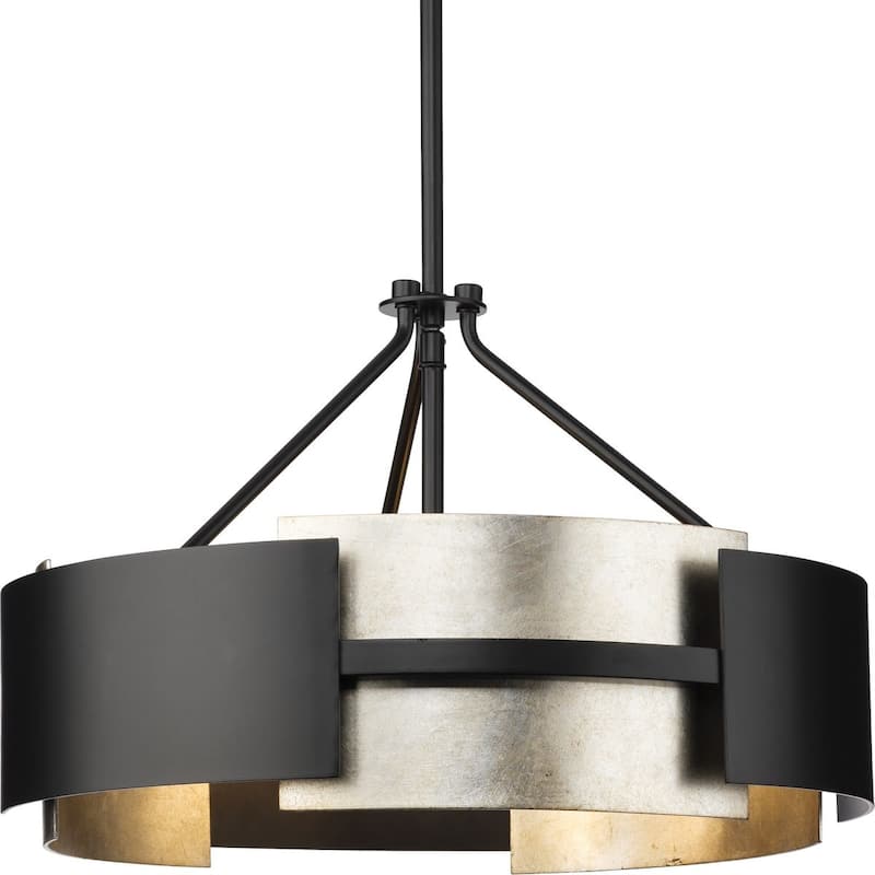 Lowery Collection 19 in. Three-Light Matte Black Aged Silver Leaf Industrial Luxe Semi-Flush Mount - 19 in x 19 in x 15.37 in - 19 in x 19 in x 15.37 in