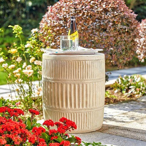 Glitzhome 18"H Modern MGO Faux Drum Garden Stool Plant Stand Accent Table