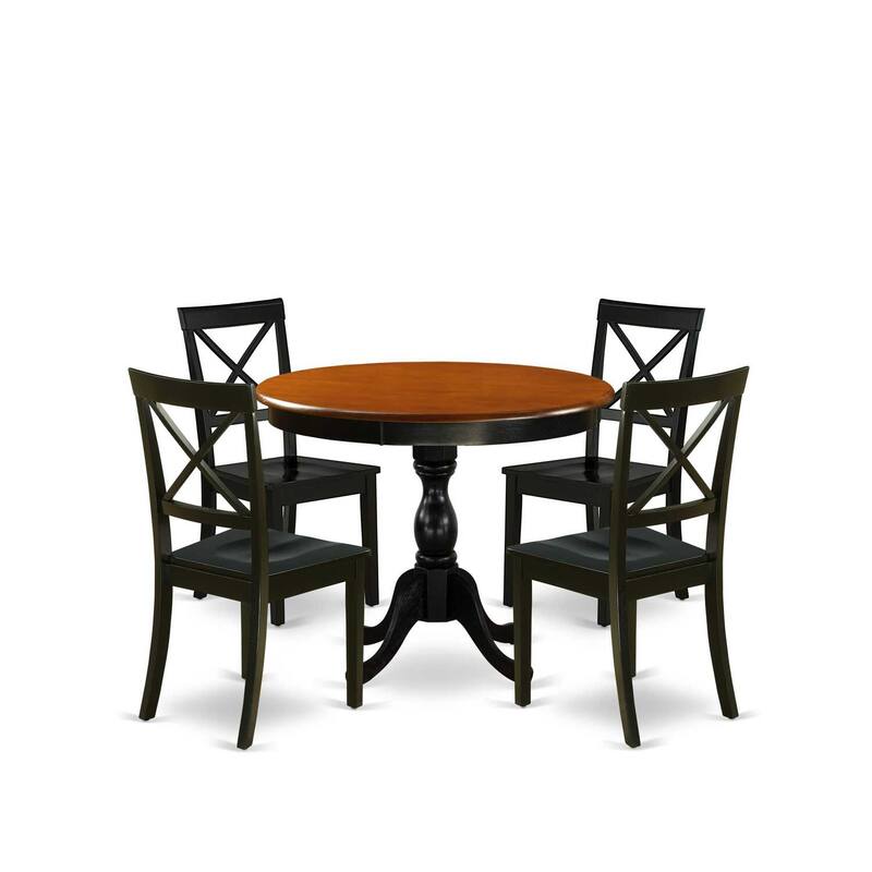 HomeStock 5-Piece Round Black and Cherry Finish Solid Wood Top Dining table with 4 Chairs