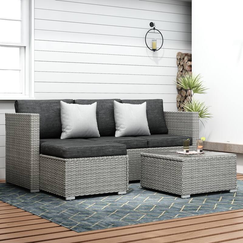 3 Piece Patio Conversation Sets Outdoor Couch Patio Furniture Sectional Wicker Sofa Set
