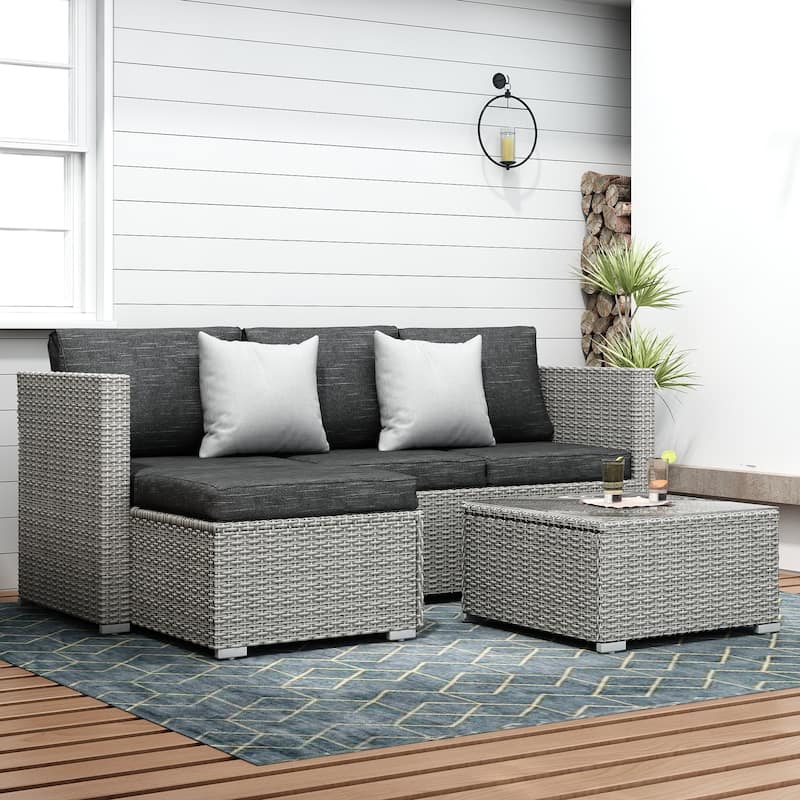 3-piece Outdoor Sectional Furniture All-weather Wicker Patio Conversation sets, Beige