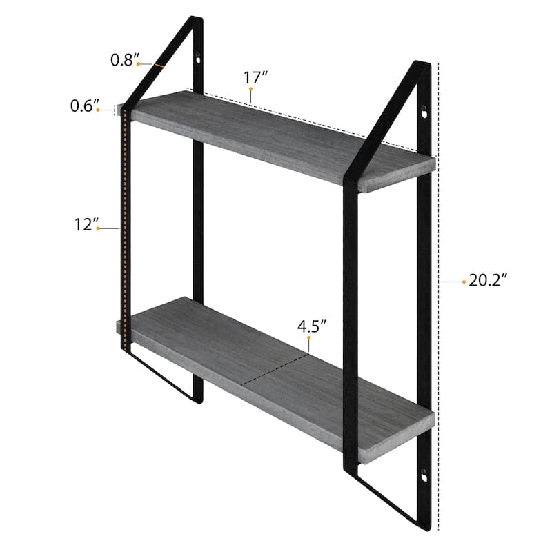 Wallniture Portofino 2-Tier Wood Shelf for CD DVD Storage, Living Room Wall Decor, Gray