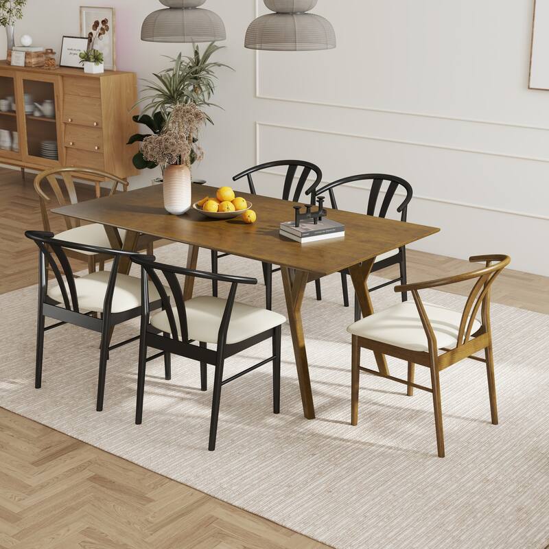 Roundhill Furniture Lavin Modern 7-Piece Dining Set, Wood Dining Table with 6 Curved Back Chairs