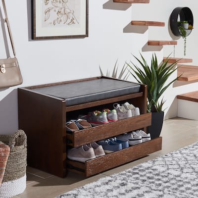 SAFAVIEH Percy Shoe Storage Bench -White / Grey - 33.8" x 17.5" x 20.6" - 33.8" x 17.5" x 20.6"
