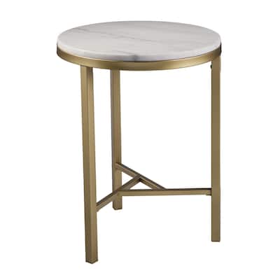 24" Champagne Genuine Marble Look And Iron Rectangular End Table - 18x18x24